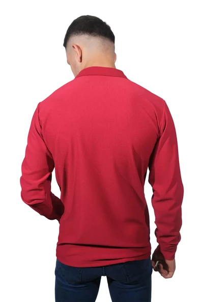 Erkek Polo Yaka Jakar Kırmızı Kazak - 2