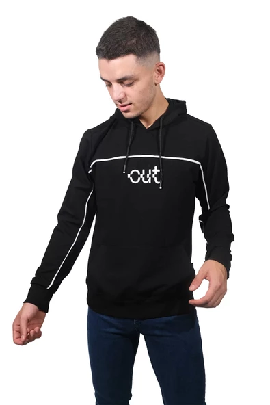Erkek Kapüşonlu Out Siyah Sweatshirt 253