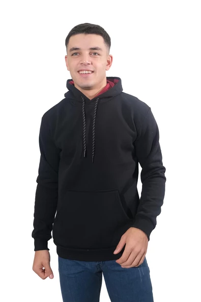 Erkek Basic Siyah Kapüşonlu Sweatshirt 244