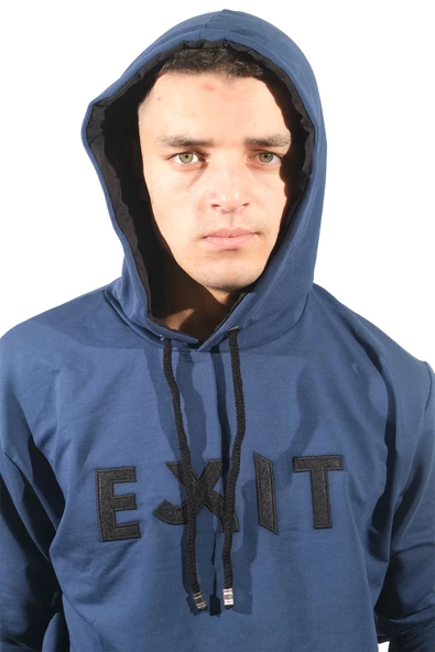 Erkek Exıt Kanguru Mavi Kapüşonlu Sweatshirt 908 - 2