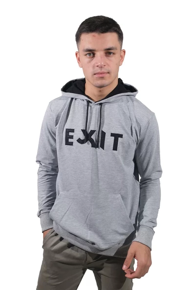 Erkek Exıt Kanguru Gri Kapüşonlu Sweatshirt 904