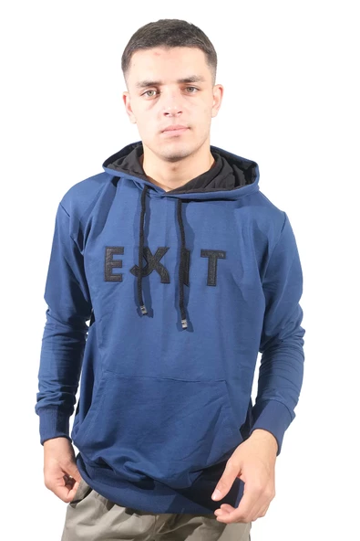 Erkek Exıt Kanguru Mavi Kapüşonlu Sweatshirt 908