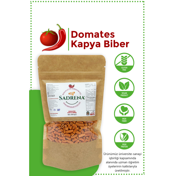 Glutensiz & Vegan Yüksek Protein ve Lif İçeren Domates & Kapya Biber Makarna 200gr.