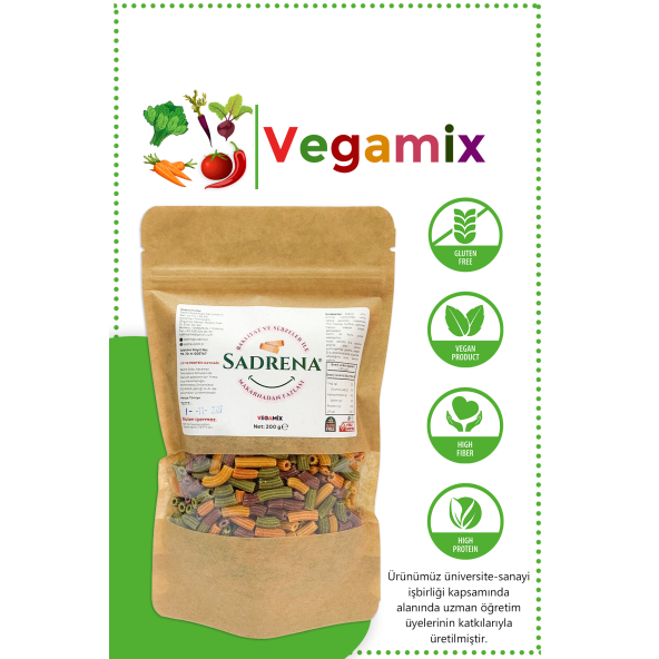 SADRENA Glutensiz & Vegan Yüksek Protein ve Lif İçeren Vegamix Makarna 200gr.