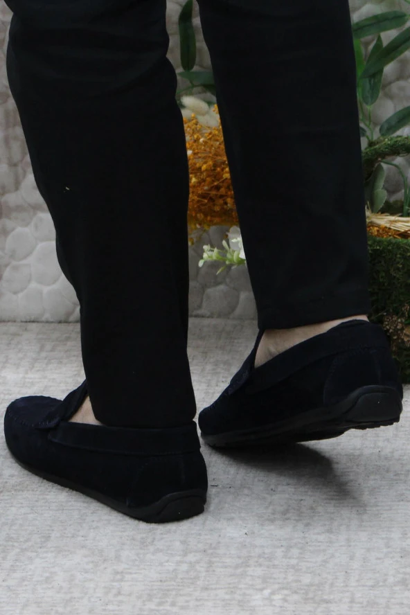 Mehmet Mete 31020 Lacivert Süet Hakiki Deri Loafer Erkek Babet Erkek Ayakkabı - Resim 4