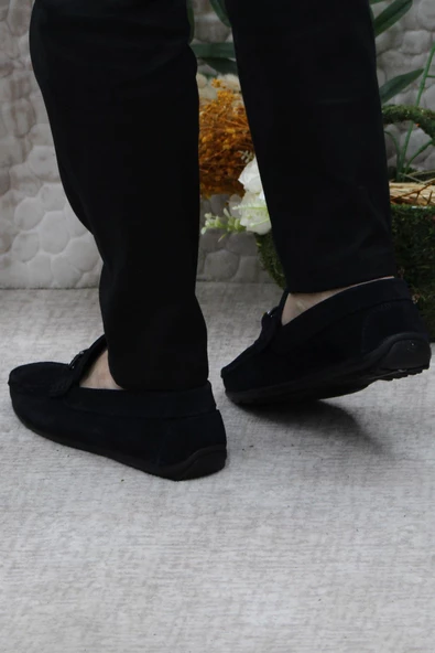 Mehmet Mete 31012 Lacivert Süet Hakiki Deri Loafer Erkek Babet Erkek Ayakkabı - Resim 4