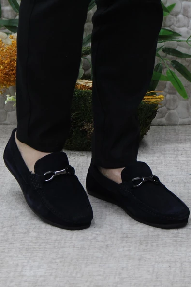 Mehmet Mete 31012 Lacivert Süet Hakiki Deri Loafer Erkek Babet Erkek Ayakkabı - Resim 2