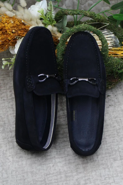 Mehmet Mete 31012 Lacivert Süet Hakiki Deri Loafer Erkek Babet Erkek Ayakkabı - Resim 6
