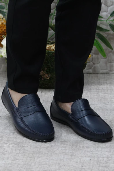 Mehmet Mete 31020 Lacivert Deri Hakiki Deri Loafer Erkek Babet Erkek Ayakkabı - Resim 2