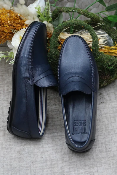 Mehmet Mete 31020 Lacivert Deri Hakiki Deri Loafer Erkek Babet Erkek Ayakkabı - Resim 6
