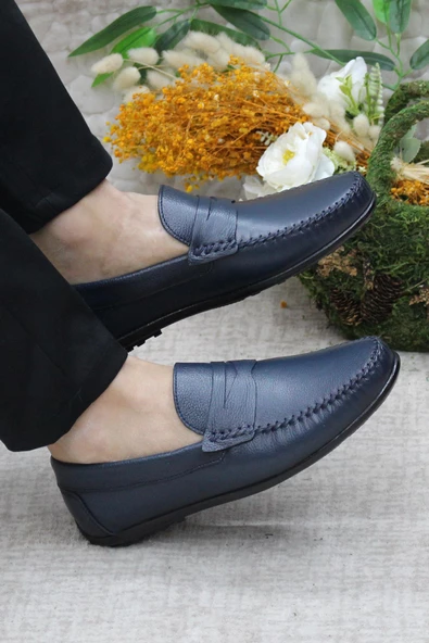 Mehmet Mete 31020 Lacivert Deri Hakiki Deri Loafer Erkek Babet Erkek Ayakkabı - Resim 5