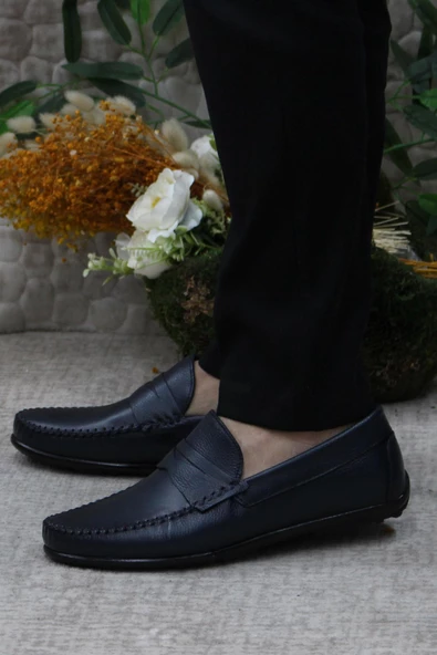 Mehmet Mete 31020 Lacivert Deri Hakiki Deri Loafer Erkek Babet Erkek Ayakkabı - Resim 3