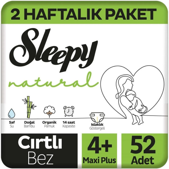 Sleepy Natural 4+ Numara Maxi Plus 52'li Bebek Bezi