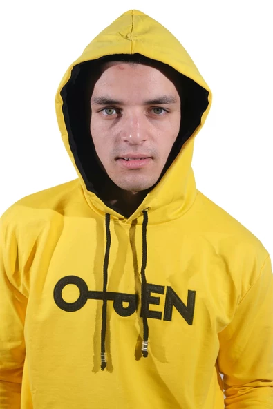 Erkek Open Kanguru Sarı Kapüşonlu Sweatshirt 805 - 3