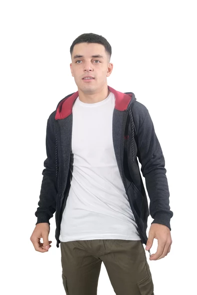 Erkek Armalı Fermuarlı Kapüşonlu Füme Sweatshirt 314