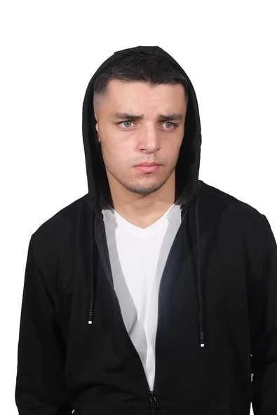 Erkek Basic Fermuarlı Kapüşonlu Siyah Sweatshirt 2 - 3