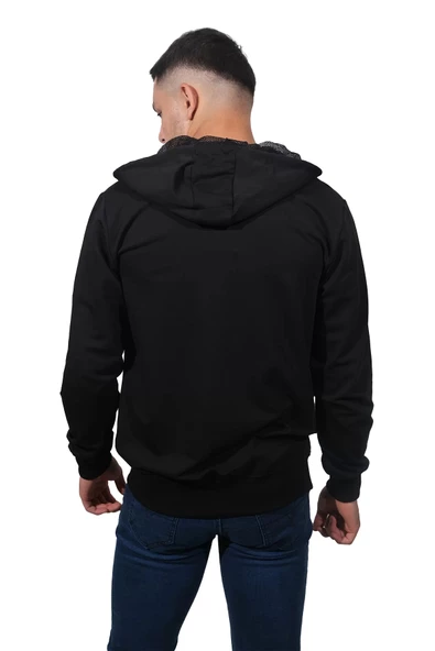 Erkek Basic Fermuarlı Kapüşonlu Siyah Sweatshirt 2 - 2