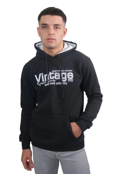 Erkek Vıntage Füme Kapüşonlu Sweatshirt 221