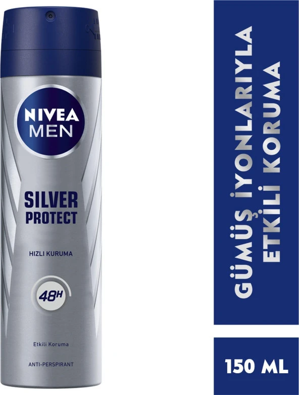 NIVEA Men Erkek Sprey Deodorant Silver Protect 150 ml, Ter Kokusuna Karşı 48 Saat Anti-perspirant