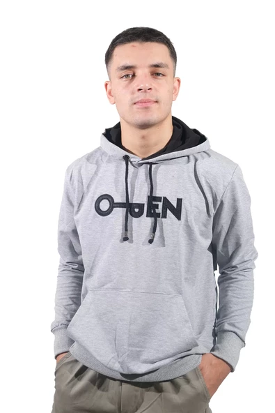 Erkek Open Kanguru Gri Kapüşonlu Sweatshirt 806