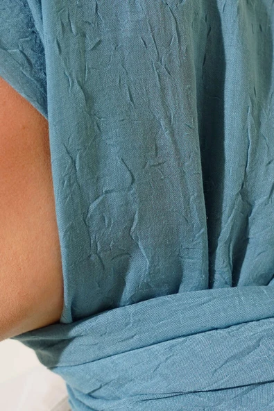 Organik Bambu Kraş Şal Turkuaz - Resim 4