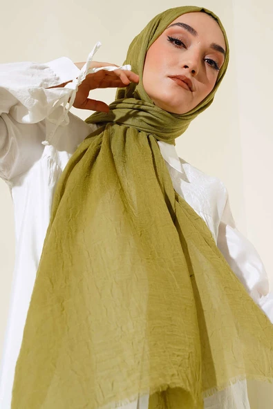 Organik Bambu Kraş Şal Zeytin Yeşili ürün görseli 1