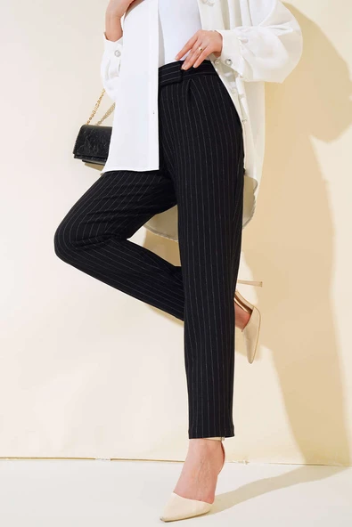 Beli Cırtlı Çizgili Pantolon Siyah - Resim 2