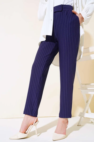 Beli Cırtlı Çizgili Pantolon Lacivert - Resim 2