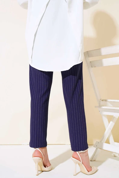 Beli Cırtlı Çizgili Pantolon Lacivert - Resim 3