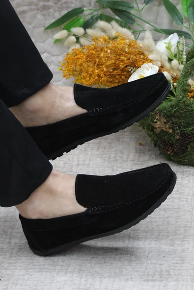 Mehmet Mete 31101 Siyah Süet Hakiki Deri Loafer Erkek Babet Erkek Ayakkabı - Resim 5