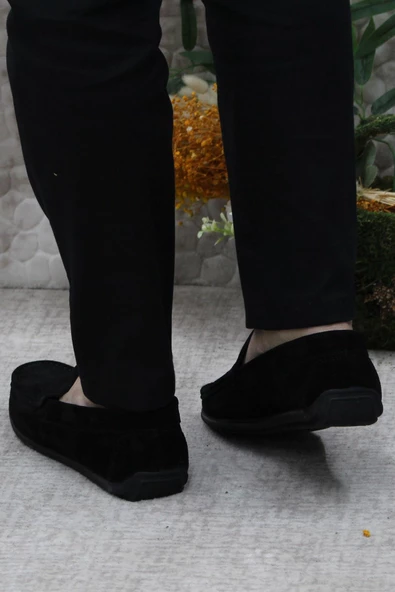 Mehmet Mete 31101 Siyah Süet Hakiki Deri Loafer Erkek Babet Erkek Ayakkabı - Resim 4