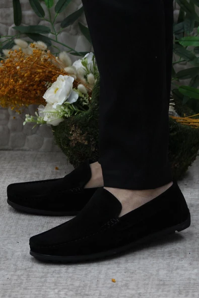 Mehmet Mete 31101 Siyah Süet Hakiki Deri Loafer Erkek Babet Erkek Ayakkabı - Resim 3