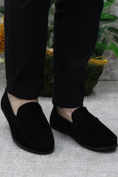 Mehmet Mete 31101 Siyah Süet Hakiki Deri Loafer Erkek Babet Erkek Ayakkabı - Resim 2