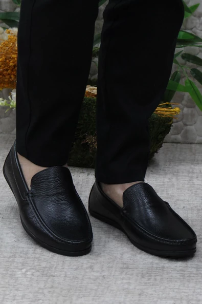 Mehmet Mete 31101 Siyah Deri Hakiki Deri Loafer Erkek Babet Erkek Ayakkabı - Resim 2