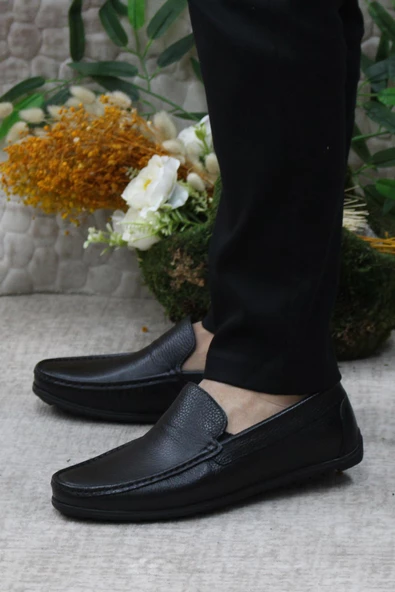 Mehmet Mete 31101 Siyah Deri Hakiki Deri Loafer Erkek Babet Erkek Ayakkabı - Resim 3