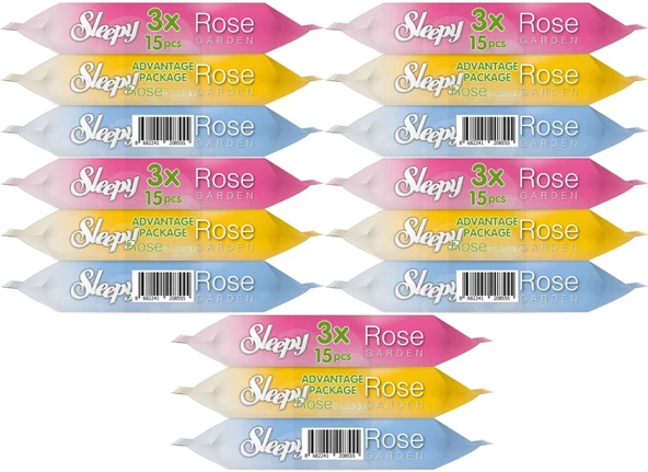 Sleepy Islak Havlu Cep Mendil 15 Yaprak (15 Li Set) Travel Pk Rose/Garden (5PK*3) 225 Yaprak