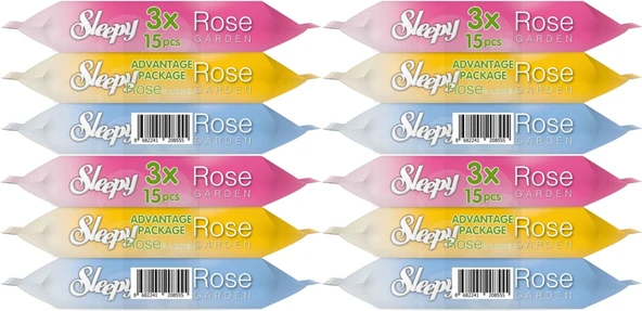Sleepy Islak Havlu Cep Mendil 15 Yaprak (12 Li Set) Travel Pk Rose/Garden (4PK*3) 180 Yaprak