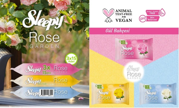 Sleepy Islak Havlu Cep Mendil 15 Yaprak (15 Li Set) Travel Pk Rose/Garden (5PK*3) 225 Yaprak - 6