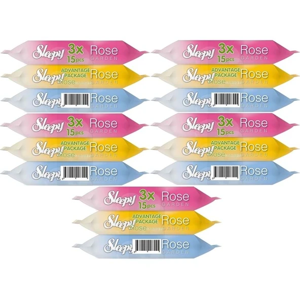 Sleepy Islak Havlu Cep Mendil 15 Yaprak (15 Li Set) Rose/Garden (5PK*3) 225 Yaprak - 1