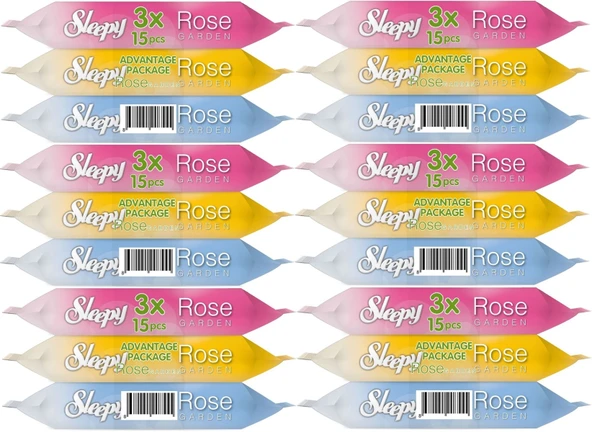 Sleepy Islak Havlu Cep Mendil 15 Yaprak (18 Li Set) Rose/Garden (6PK*3) 270 Yaprak