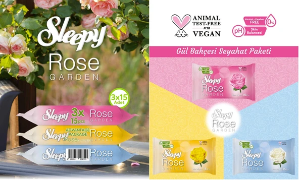 Sleepy Islak Havlu Cep Mendil 15 Yaprak (18 Li Set) Rose/Garden (6PK*3) 270 Yaprak - 7