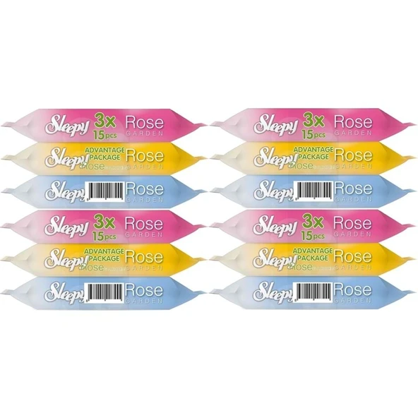 Sleepy Islak Havlu Cep Mendil 15 Yaprak (12 Li Set) Rose/Garden (4PK*3) 180 Yaprak - 1