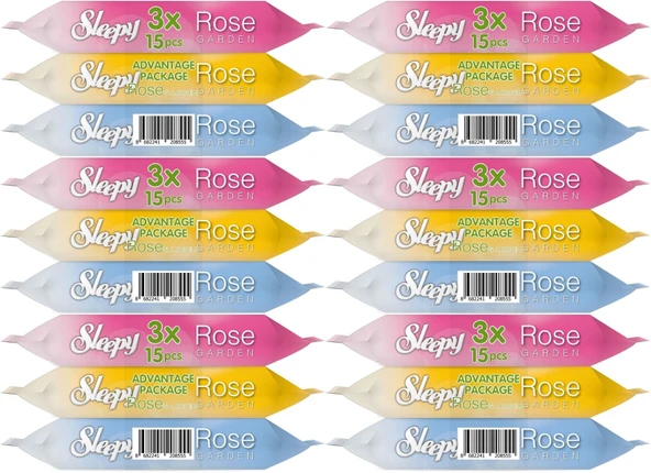 Sleepy Islak Havlu Cep Mendil 15 Yaprak (18 Li Set) Travel Pk Rose/Garden (6PK*3) 270 Yaprak