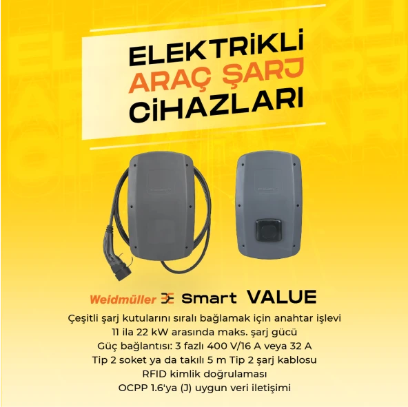 Weidmüller Elektrikli Araç Şarj İstasyonu VALUE 11kW 16A Soketli 2875220000 Enerji Ölçümü ile Kaç kW Elektrik Tükettiğinizi Görün - 5