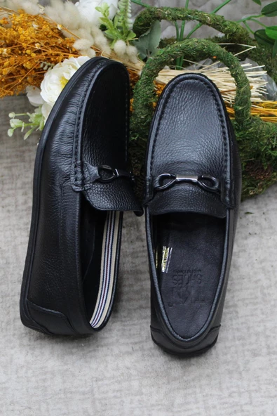 Mehmet Mete 31012 Siyah Deri Hakiki Deri Loafer Erkek Babet Erkek Ayakkabı - Resim 6