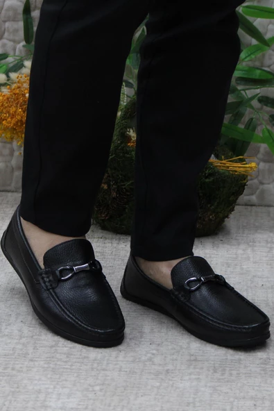 Mehmet Mete 31012 Siyah Deri Hakiki Deri Loafer Erkek Babet Erkek Ayakkabı - Resim 2