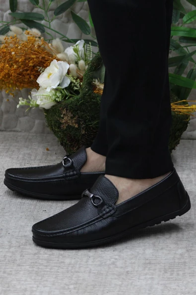 Mehmet Mete 31012 Siyah Deri Hakiki Deri Loafer Erkek Babet Erkek Ayakkabı - Resim 3