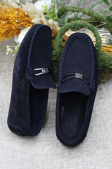 Mehmet Mete 310120 Lacivert Süet Hakiki Deri Loafer Erkek Babet Erkek Ayakkabı - Resim 6