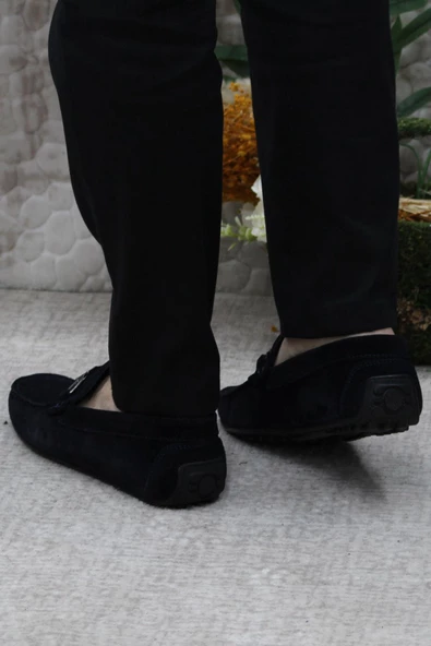 Mehmet Mete 310120 Lacivert Süet Hakiki Deri Loafer Erkek Babet Erkek Ayakkabı - Resim 4