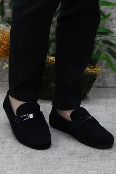 Mehmet Mete 310120 Lacivert Süet Hakiki Deri Loafer Erkek Babet Erkek Ayakkabı - Resim 2